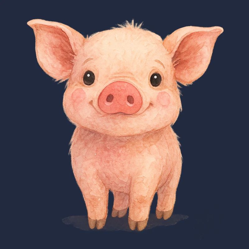 Porcelet mignon - Illustration à l’aquarelle