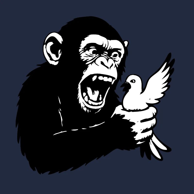 Monkey squeezes pigeon