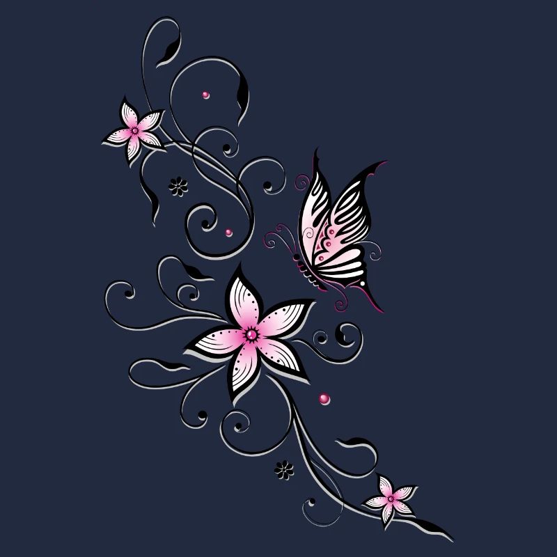 Vrille de filigrane avec papillon et fleurs.