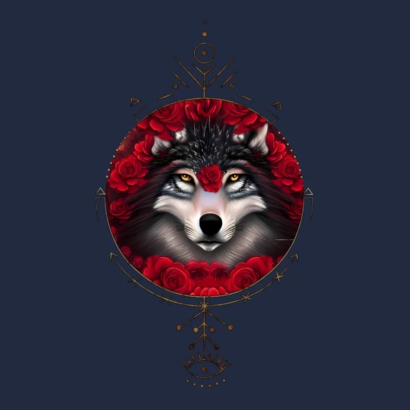 Wonderful wolf with flowers.