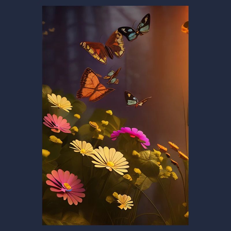 Fleurs et papillon