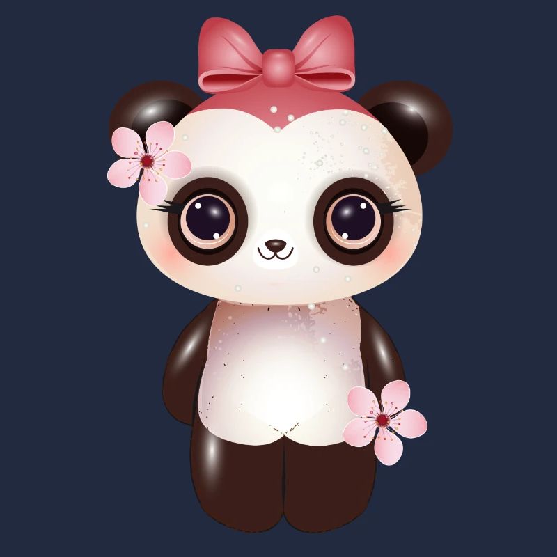 Panda mignon avec nœud rose et fleur de cerisier