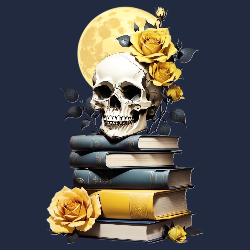 Stack of books with skull