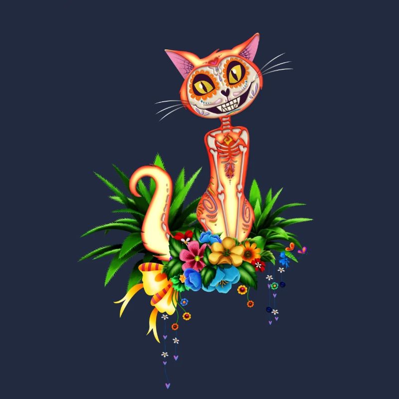 Niedliche Zuckerschädelkatze mit Blumen
