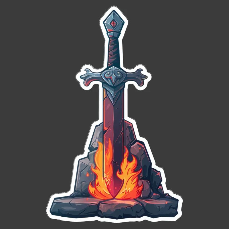 Fantasy RPG Sword with Fire in a Stone