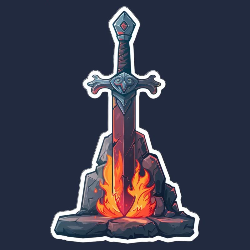 Fantasy RPG Schwert mit Feuer in einem Stein