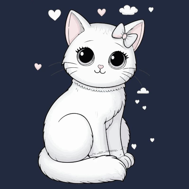 Cat White with Bow Cuddle and Cuddle