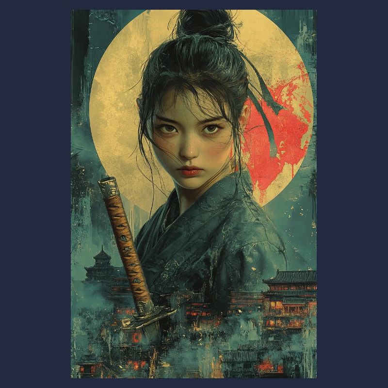 Samouraï au clair de lune dans le style asiatique