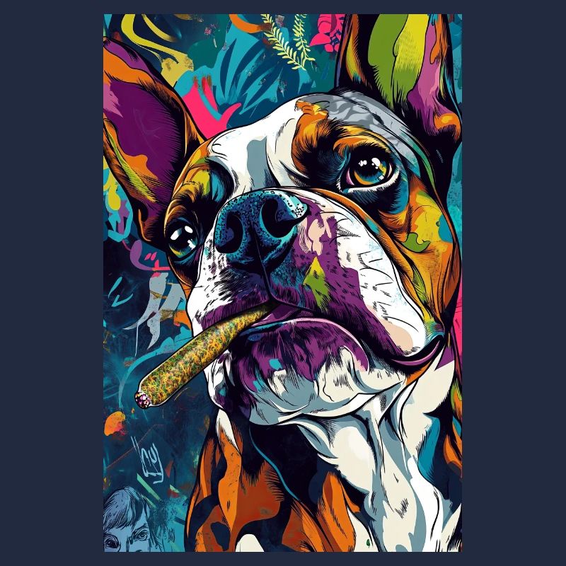 Knallbunte Bulldogge mit Zigarre