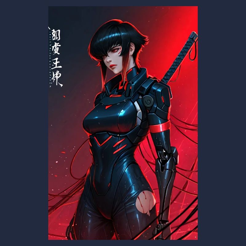 Red Wired Cyberpunk Samurai with Katana