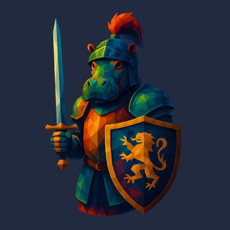 Animaux de style WPAP - Hippopotame avec armure de chevalier, épée