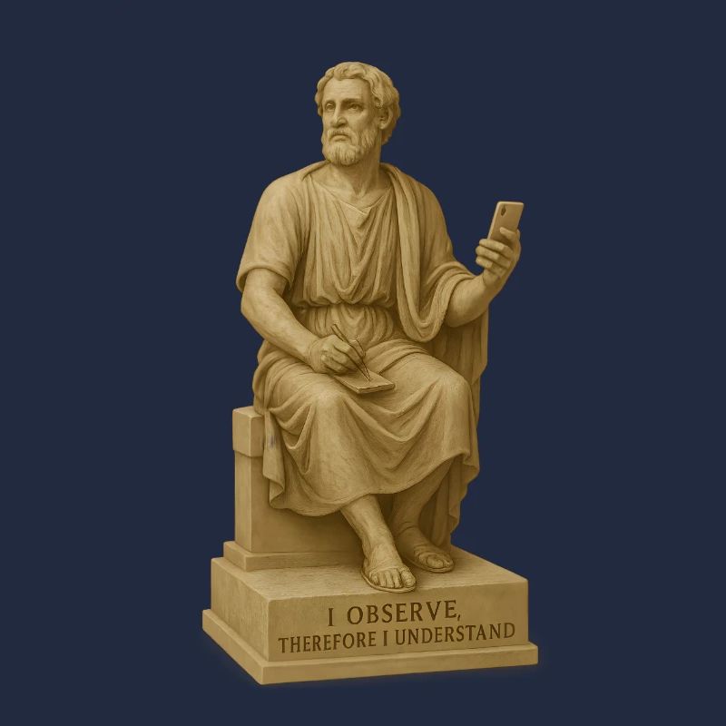 Antiker Philosophenstatue mit Smartphone