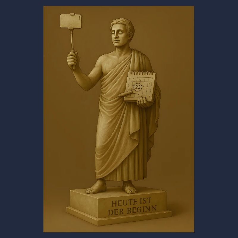 Statue moderne avec smartphone et calendrier