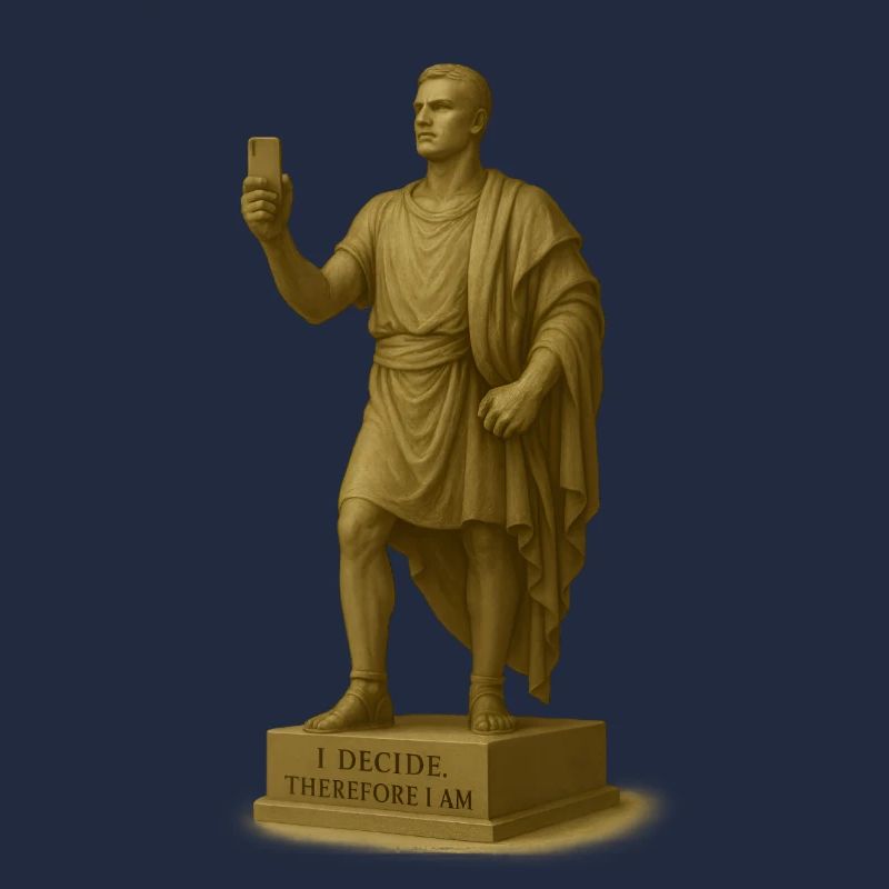 Antiker Philosophieroboter mit Smartphone