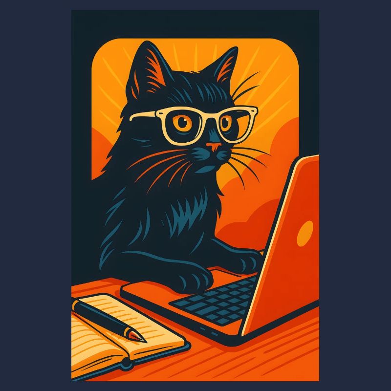 Chat technophile avec des lunettes, j'adore les chats