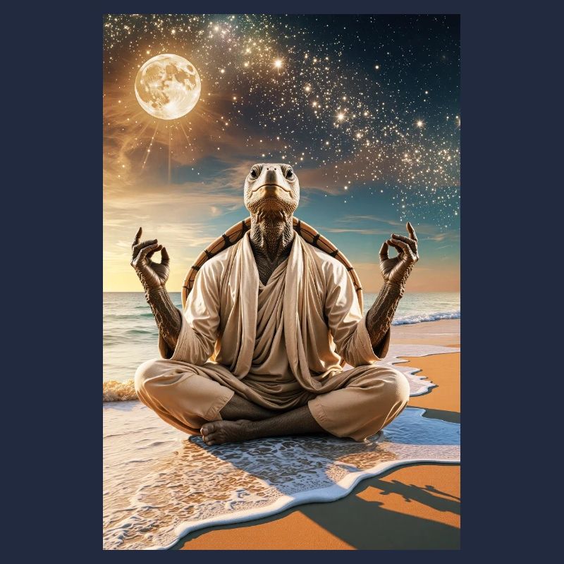 Humanoid Turtle Meditating Under the Moon