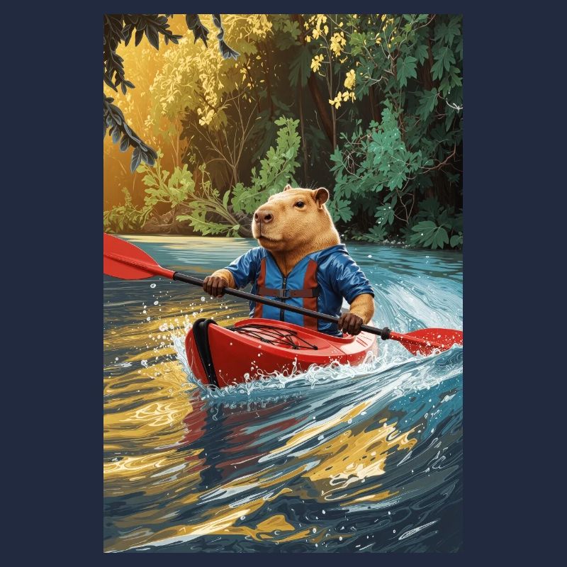 Humanoides Capybara im Kajak