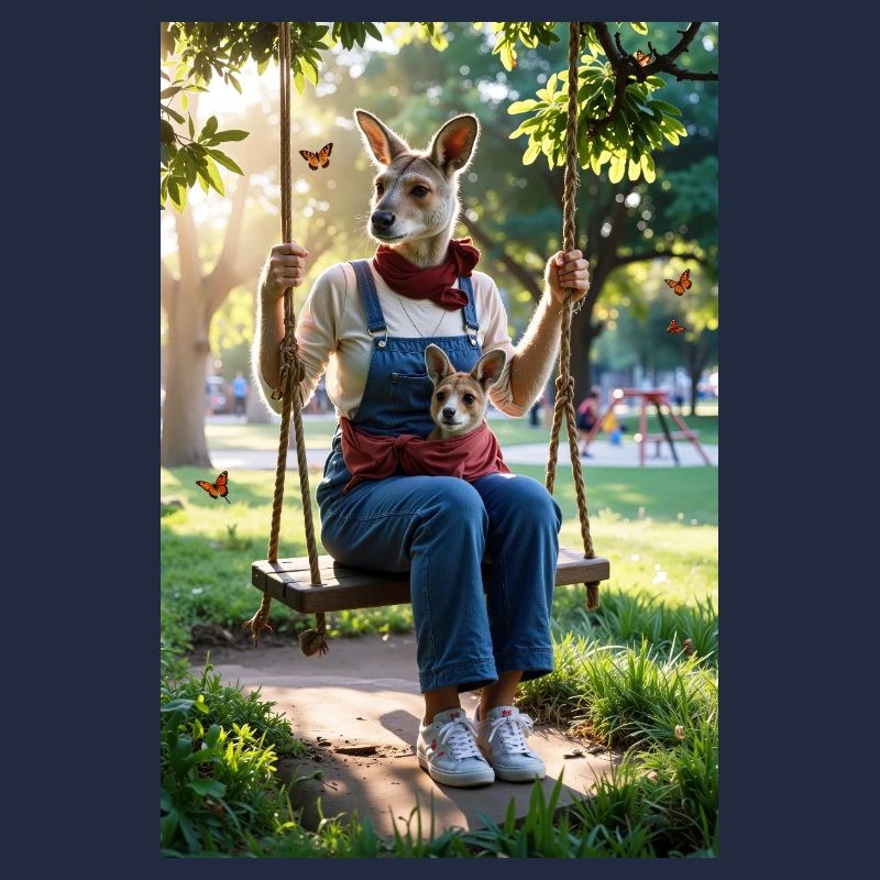 Humanoides Känguru auf Schaukel