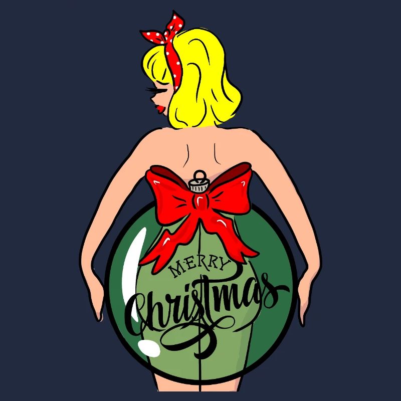 Frau mit Weihnachtskugel und roter Schleife