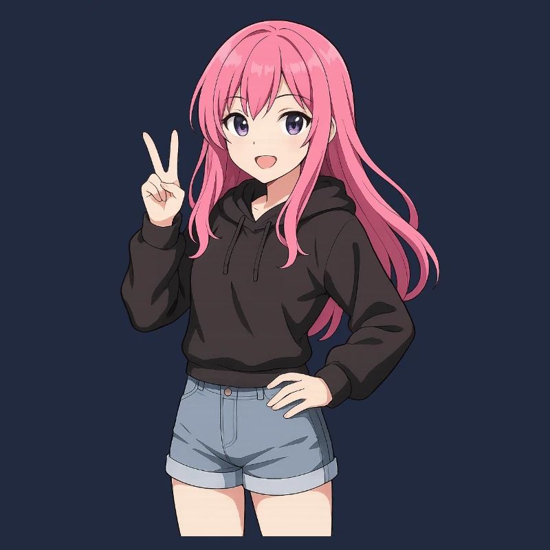 Anime-Mädchen mit rosa Kapuzenpullover