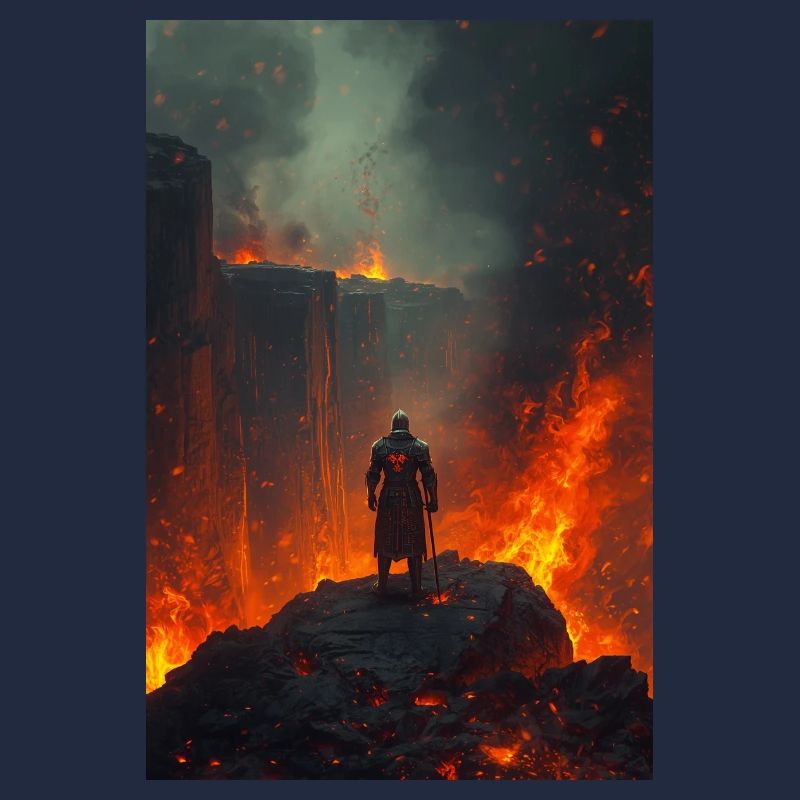 Flammender Ritter am Lavafeld