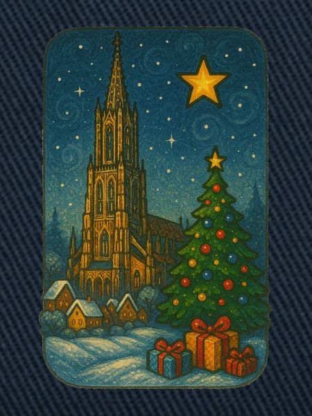 Winterlicher Kirchenplatz mit Weihnachtsbaum