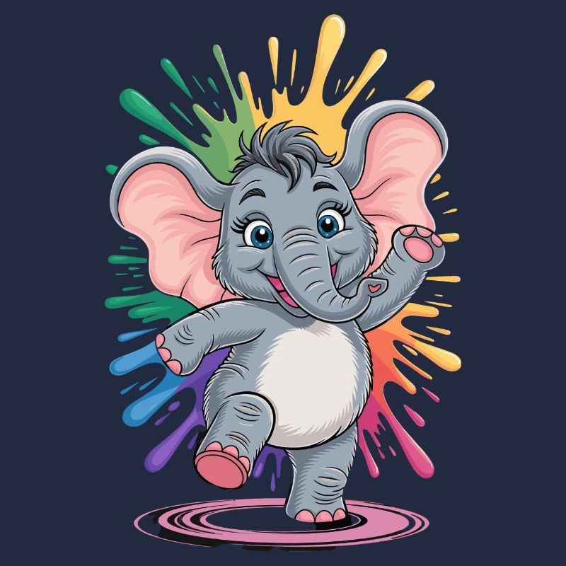 Mignon bébé éléphant dansant avec arc-en-ciel