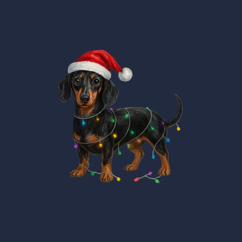 Dackel mit Weihnachtslichterkette