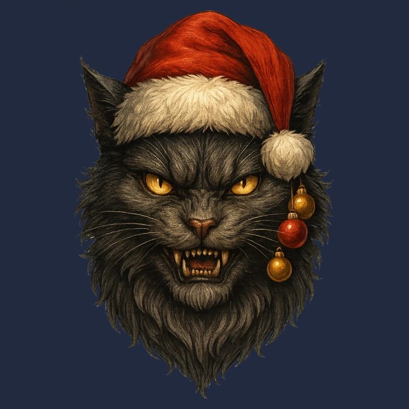 Schwarze Katze mit Weihnachtsmütze