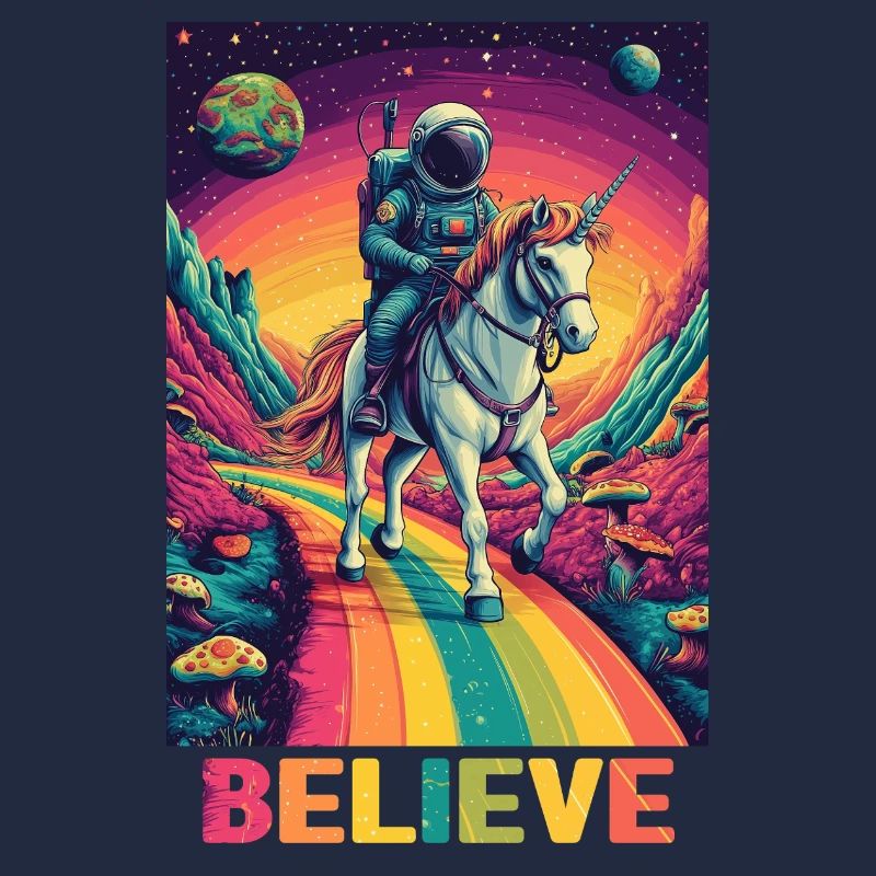 Astronaut auf Regenbogen-Einhorn