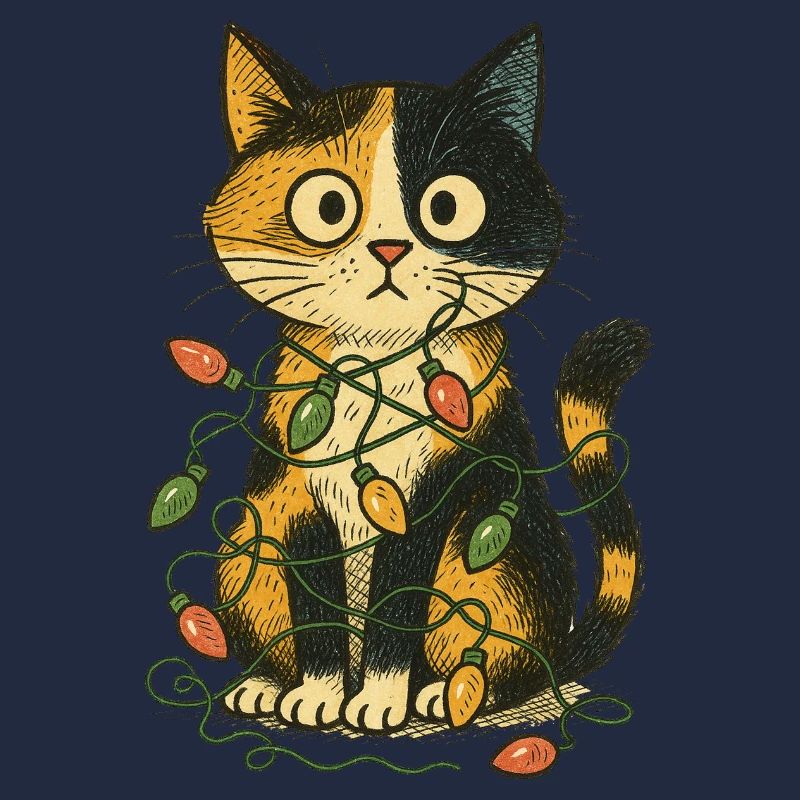 Katze in der Weihnachtsbeleuchtung