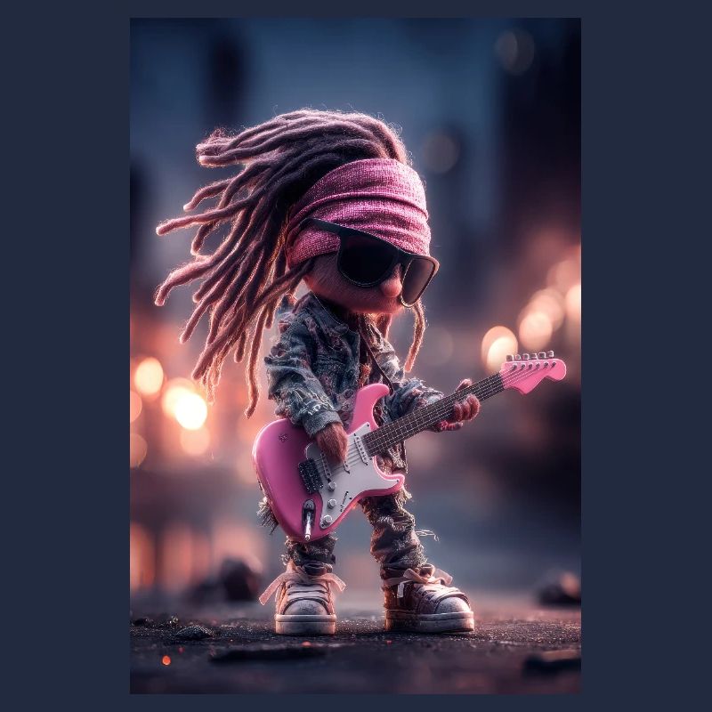 Dreadlock Doll Rocker sur guitare rose