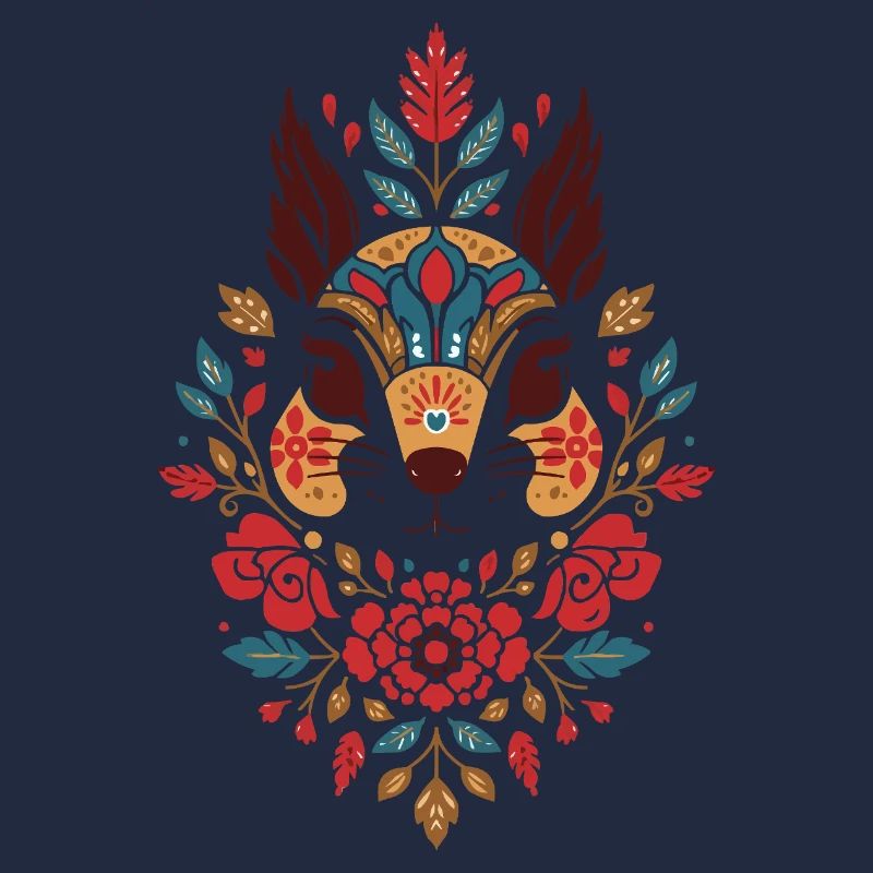 Blumen Eichhörnchen Kopf Folk-Art