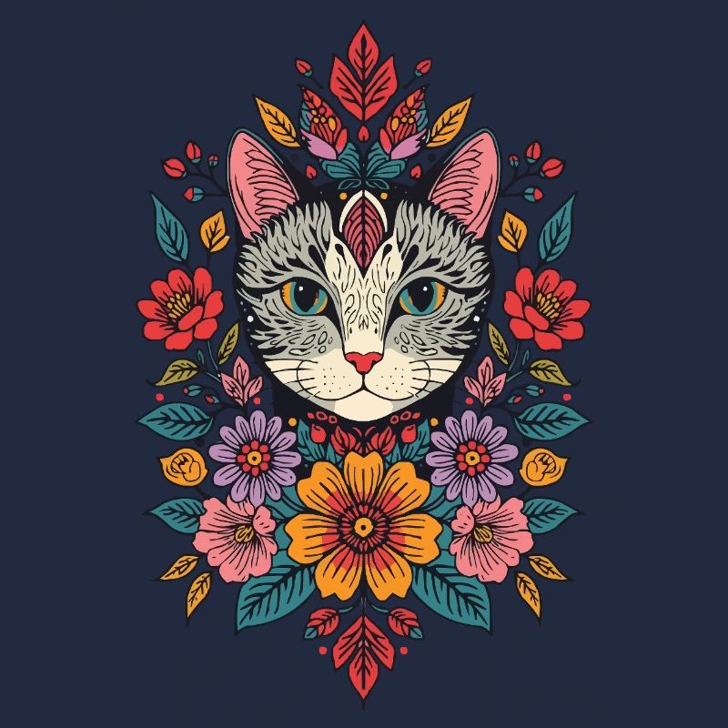 Katzenkopf im Blumenkranz