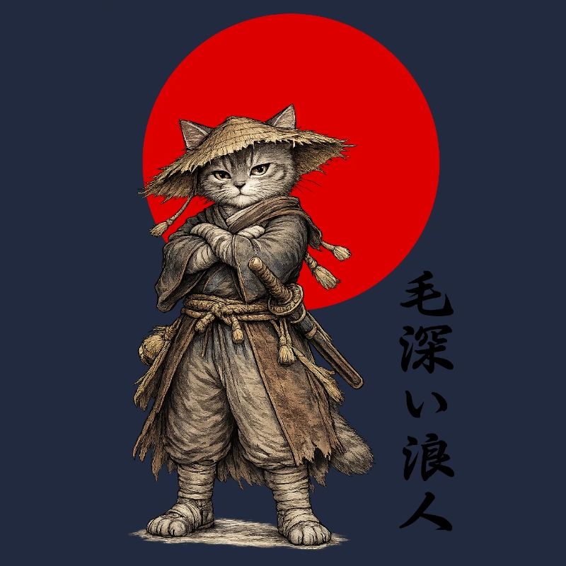 Cat Ronin Samurai Under Red Sun