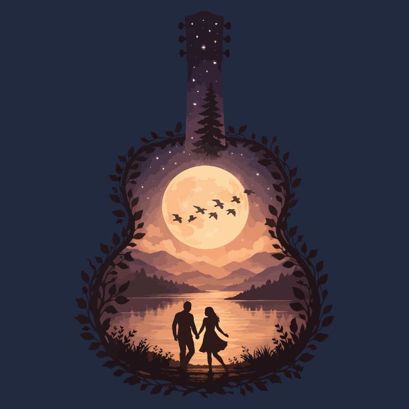 Moonlit Lovers in Guitar Frame