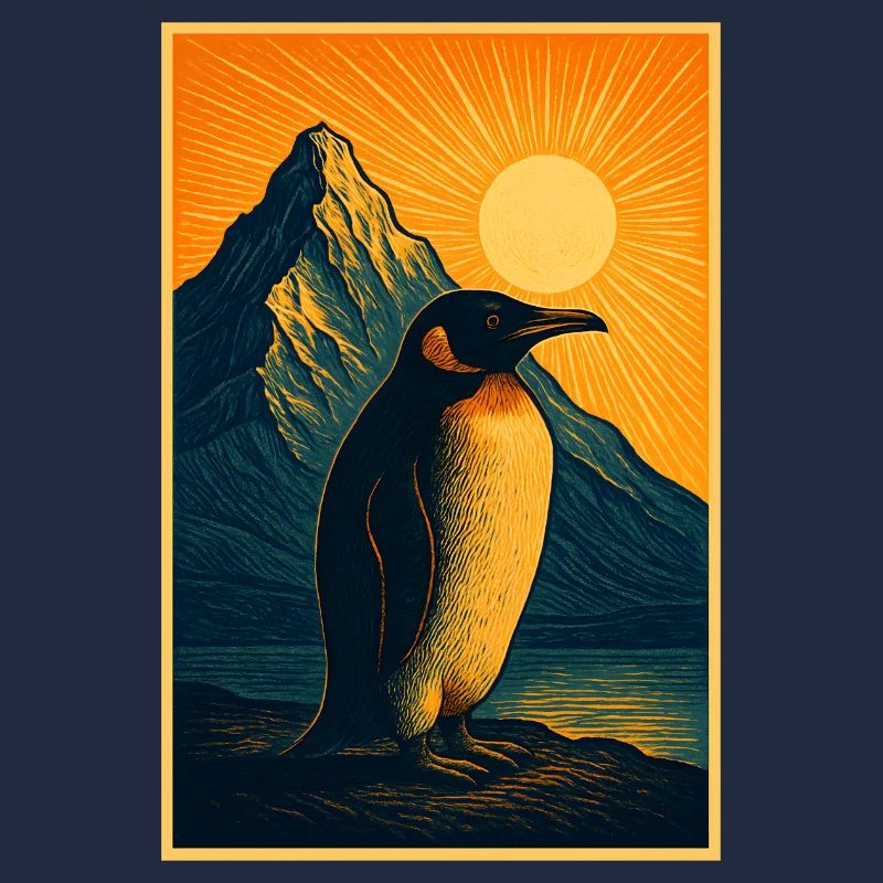 Northern Lights penguin at sunset