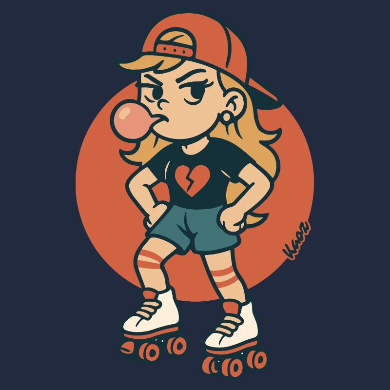 Rollschuh Mädchen mit Kaugummi