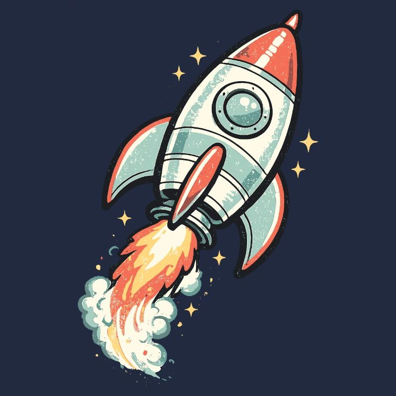 Retro Rocket in Space Neon