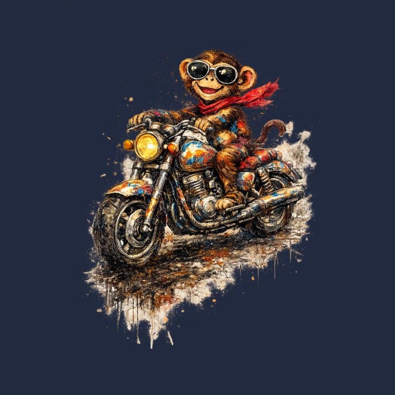 Monkey on colorful motorcycle ride