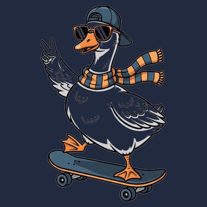 Enten-Skateboarder mit Entenschal-Geschenken