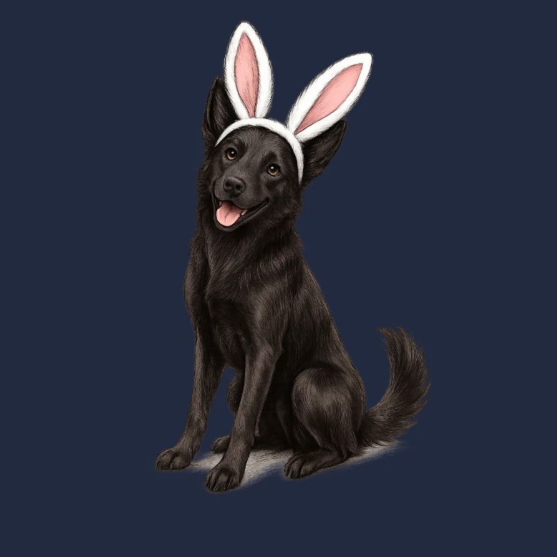Schwarzer Hund mit Hasenohren