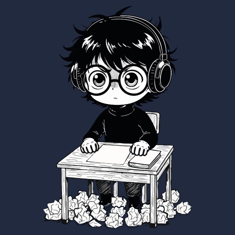 Student Sticker Headset Saturation Black and White