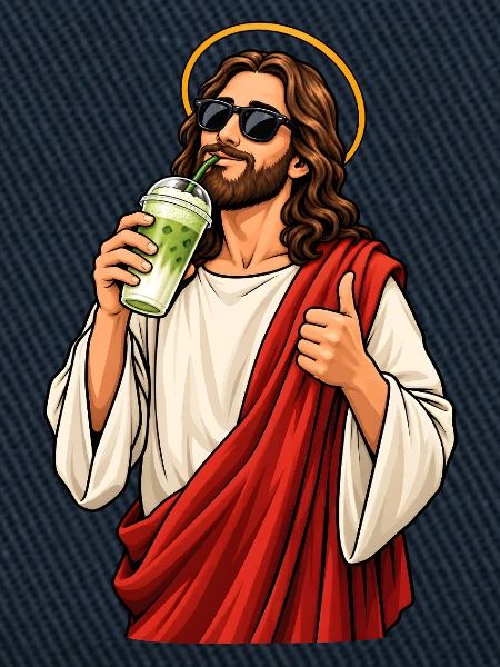 Jesus mit Matcha Latte