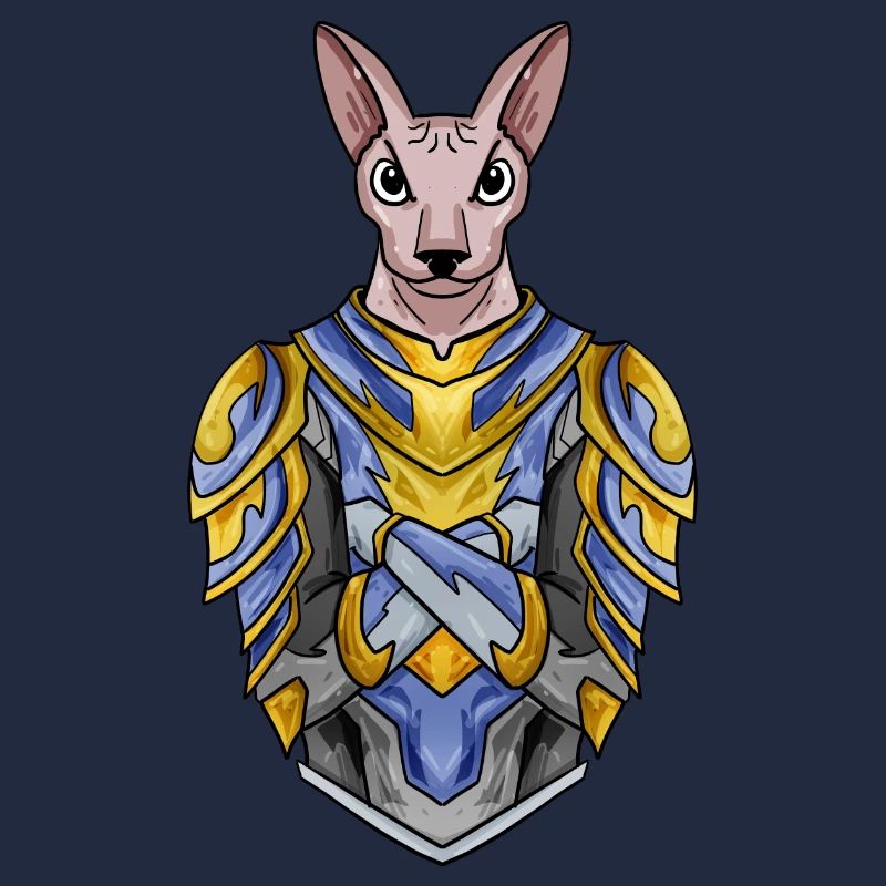 Ritter Katze Katzenrasse Sphynx mit Rüstung