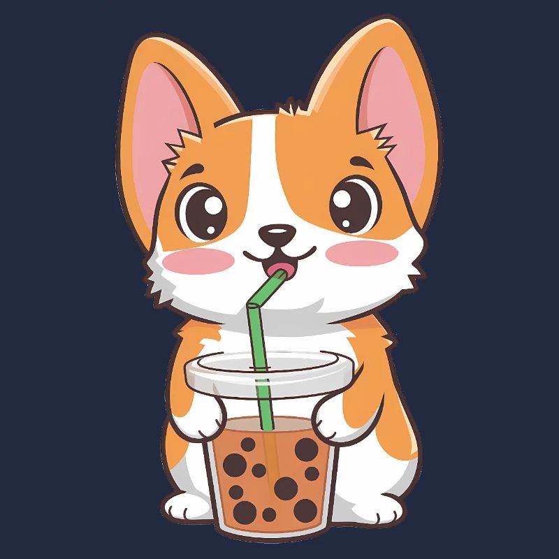 Cute Corgi with Bubble Tea