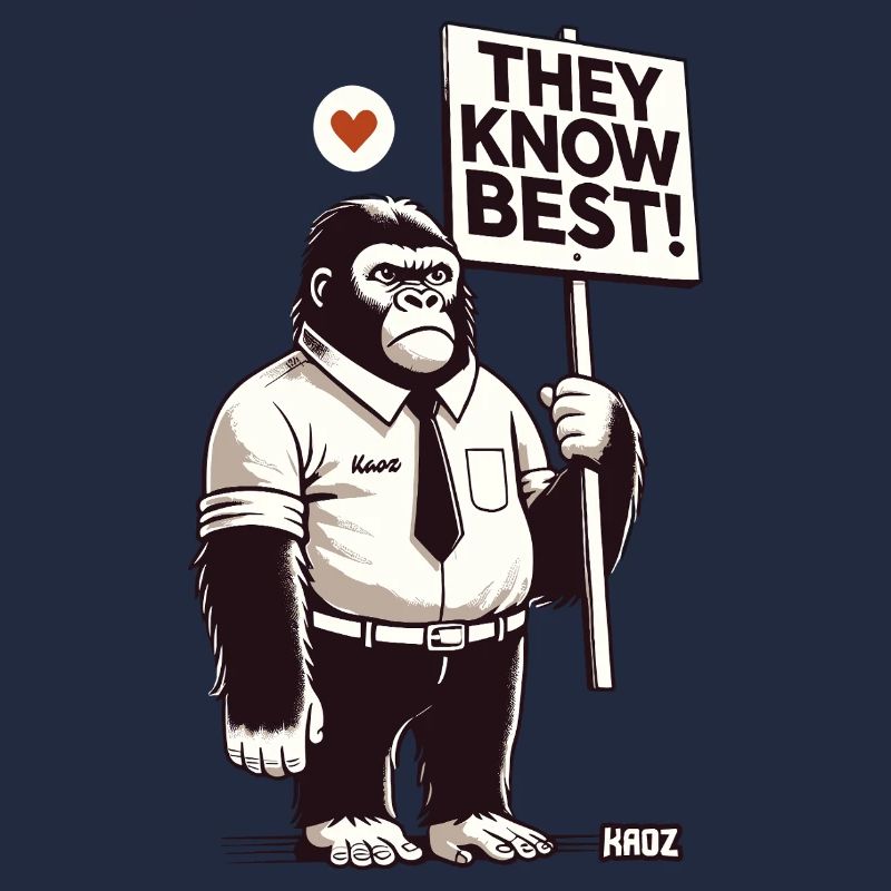 Comic-Gorilla mit Schild „Sie wissen es besser"