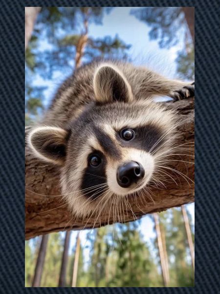 Neugieriger Waschbär am Baumast