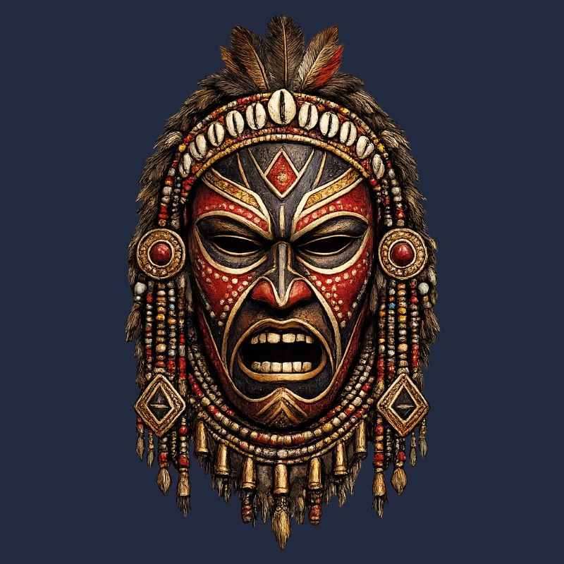 Tribal FeuerMaske mit Federn