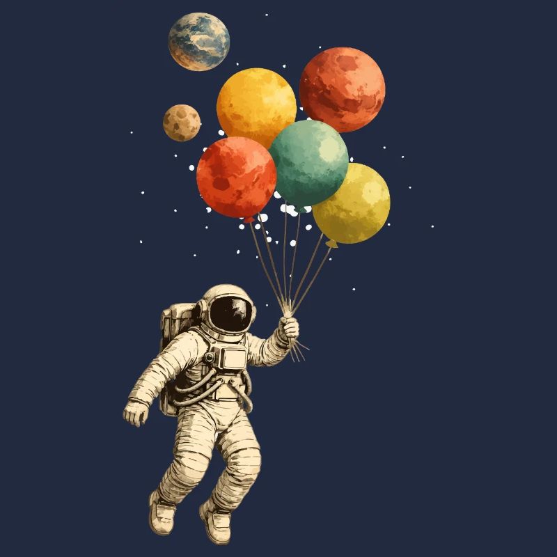 Astronaut with planetary balloons in space